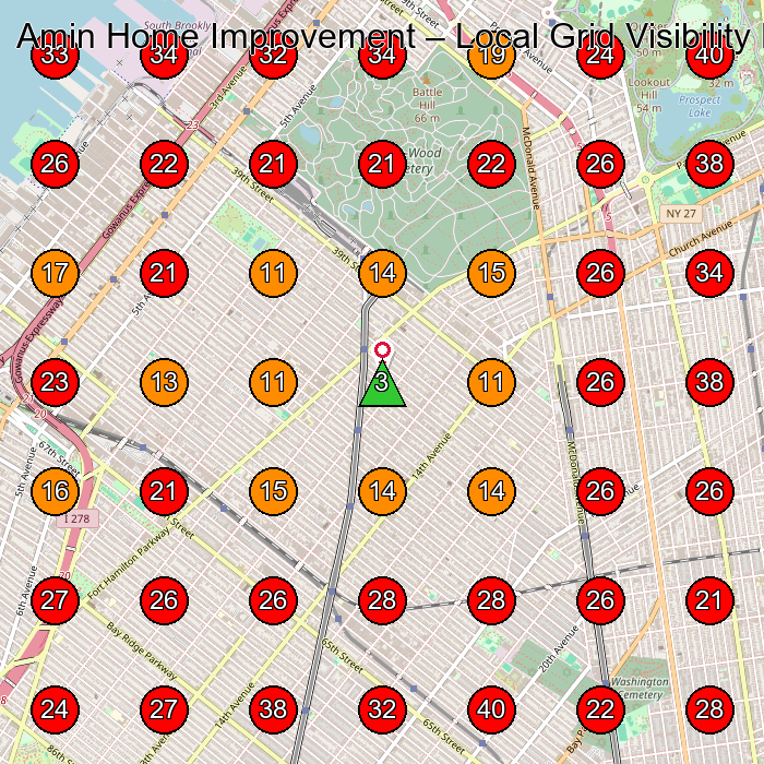 Amin Home Improvement GeoGrid visibility map for Roofing Contractor in Brooklyn